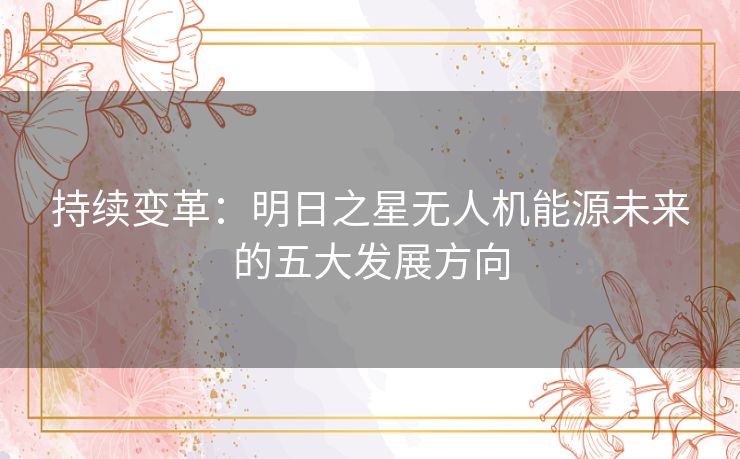 持续变革：明日之星无人机能源未来的五大发展方向
