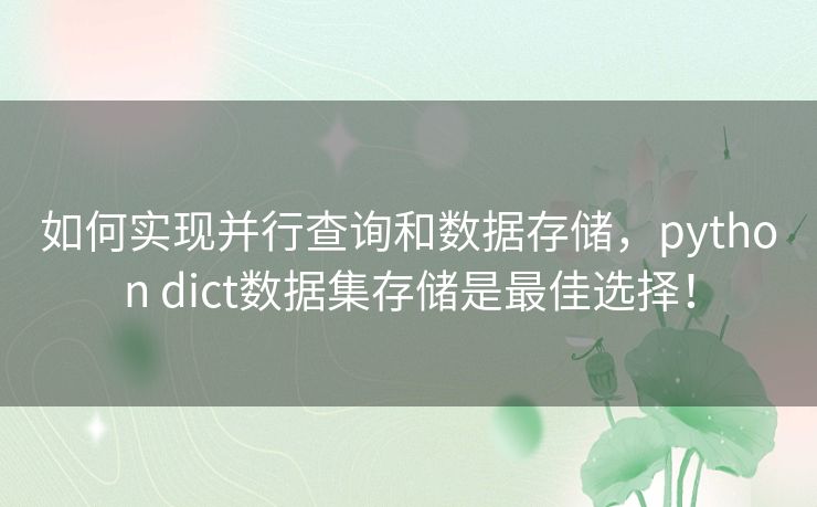 如何实现并行查询和数据存储，python dict数据集存储是最佳选择！